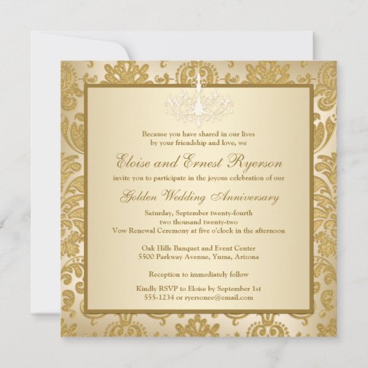 FAUX Flaps Damask 50th Jubileum Uitnodiging (Achterkant)