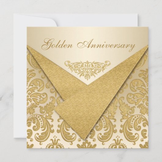 FAUX Flaps Damask 50th Jubileum Uitnodiging (Voorkant)
