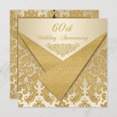 FAUX Flaps Damask 60th Anniversary Uitnodiging (Voorkant / Achterkant)
