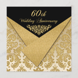 FAUX Flaps Damask 60th Jubileum Invitation Kaart
