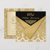 FAUX Flaps Damask 60th Verjaardagsuitnodiging Kaart (Voorkant / Achterkant)