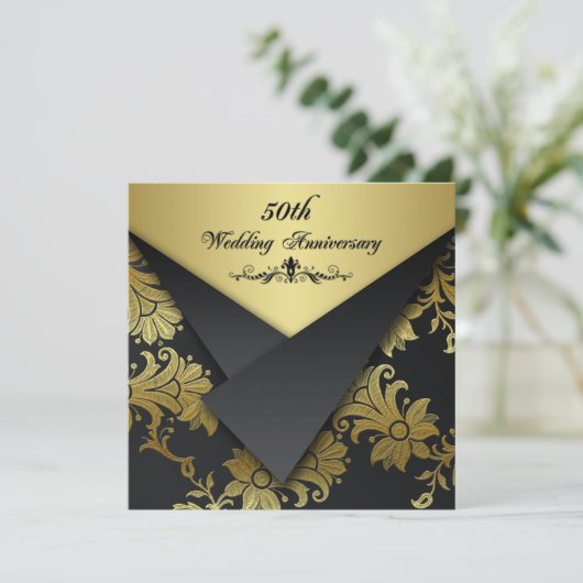 FAUX Flaps Floral 50th Jubileum Uitnodiging (Staand voorkant)