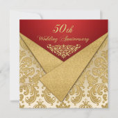 FAUX Flaps Gold Damask 50e Jubileum Uitnodiging (Voorkant)