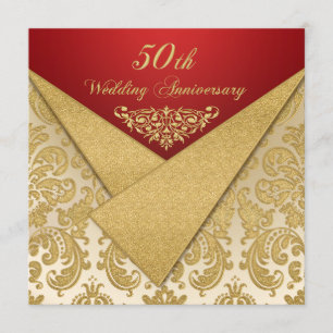 FAUX Flaps Gold Damask 50e Jubileum Uitnodiging