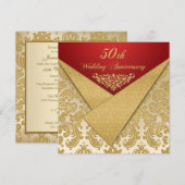 FAUX Flaps Gold Damask 50th Anniversary Uitnodigin Kaart (Voorkant / Achterkant)