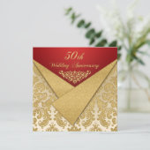 FAUX Flaps Gold Damask 50th Anniversary Uitnodigin Kaart (Staand voorkant)