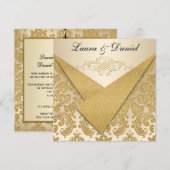 FAUX FLAPS Gold Damask Chandelier Reception nodigt Kaart (Voorkant / Achterkant)