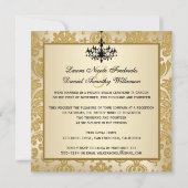 FAUX FLAPS Gold Damask Chandelier Reception nodigt Kaart (Achterkant)