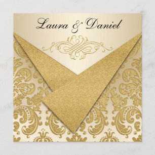 FAUX FLAPS Gold Damask Chandelier Reception nodigt Kaart