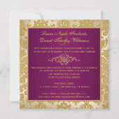 FAUX FLAPS Paars, Gold Damask Reception nodigt uit Kaart (Achterkant)