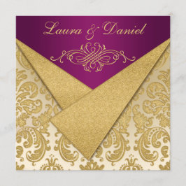 FAUX FLAPS Paars, Gold Damask Reception nodigt uit Kaart