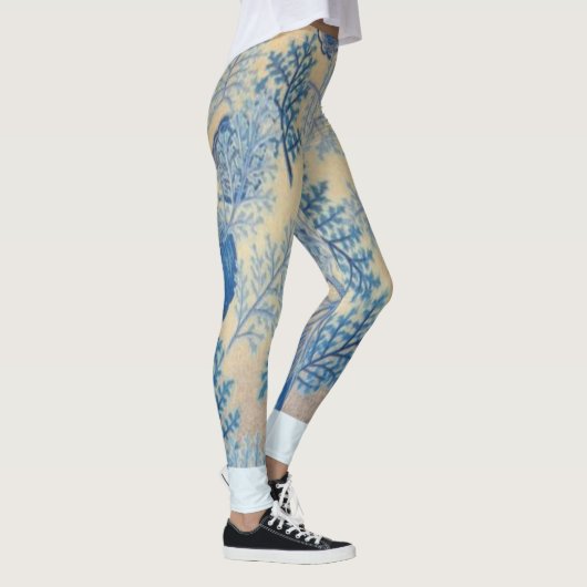 "Faux Floral Blue Body Tattoo" Yoga Pants Leggings (Rechts)