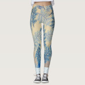 "Faux Floral Blue Body Tattoo" Yoga Pants Leggings (Voorkant)