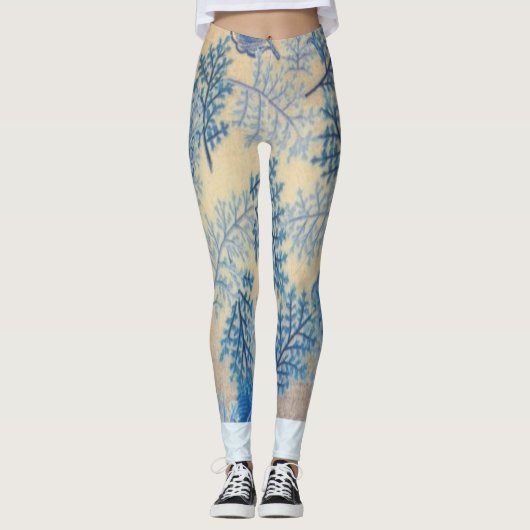 "Faux Floral Blue Body Tattoo" Yoga Pants Leggings (Voorkant)