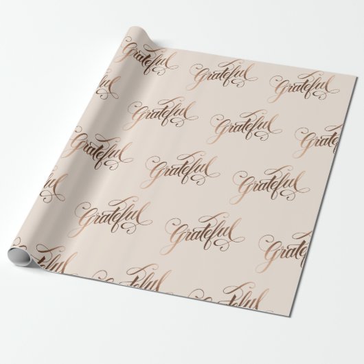 Faux-foil Elegant Grateful Script for Thanksgiving Cadeaupapier (Uitgerold)