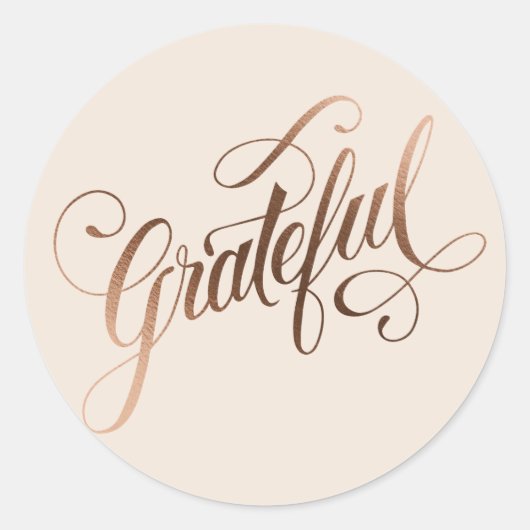 Faux-foil Elegant Grateful Script for Thanksgiving Ronde Sticker (Voorkant)