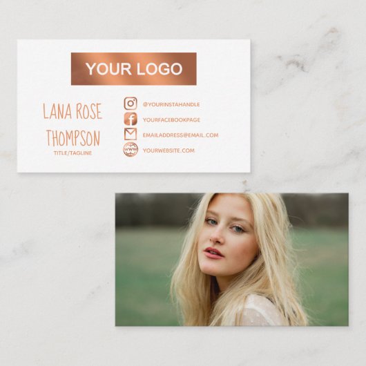 Faux Foil Social Media Logo & Foto Visitekaartje (Voorkant / Achterkant)