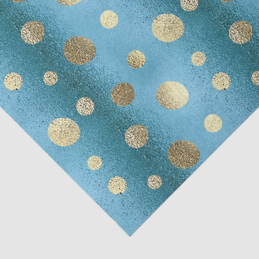 Faux Foil Turquoise & Gold Polka Dots Tissuepapier (Detail)
