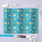 Faux Foil Turquoise & Gold Polka Dots Tissuepapier (Craft)