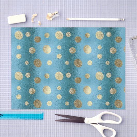 Faux Foil Turquoise & Gold Polka Dots Tissuepapier (Craft)