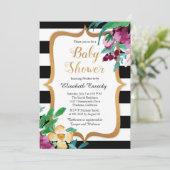 Faux Foil Waterverf Floral Baby shower Uitnodiging (Staand voorkant)