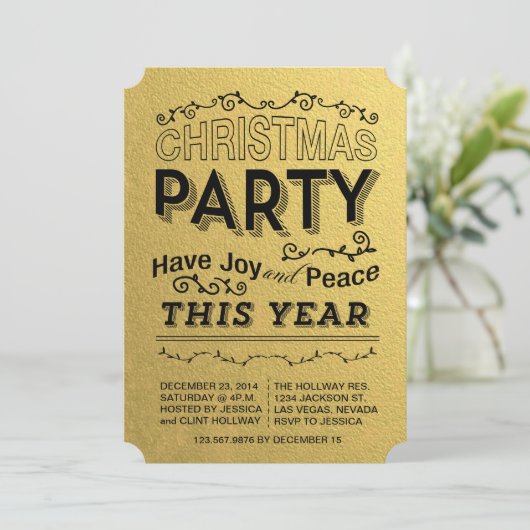Faux Foild Gold Vakantie Party uitnodiging (Staand voorkant)