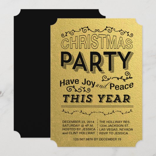 Faux Foild Gold Vakantie Party uitnodiging (Voorkant / Achterkant)