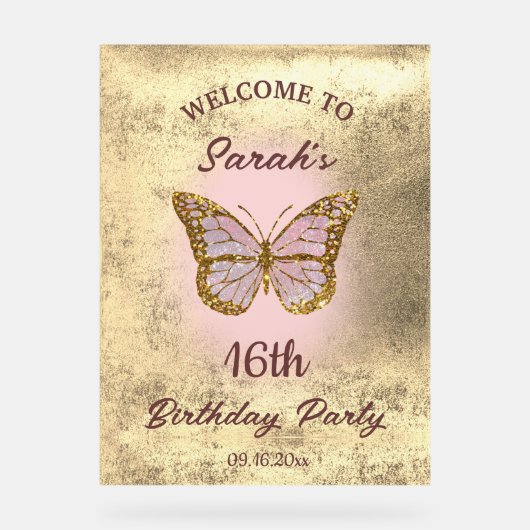 Faux folie achtergrond vlinder welkom acryl bord (Voorkant)