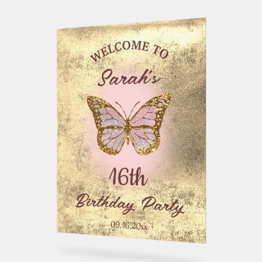 Faux folie achtergrond vlinder welkom acryl bord (Hoek)