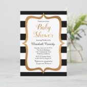 Faux Folie Black Stripes Baby shower Uitnodiging (Staand voorkant)