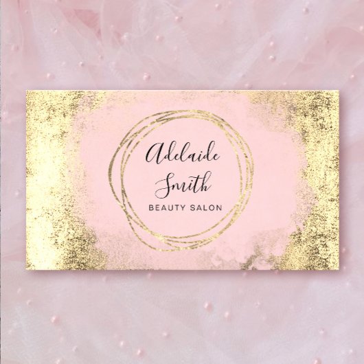 FAUX folie cirkel roze waterverf op FAUX goud Visitekaartje