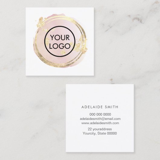 FAUX folie cirkel roze waterverf Vierkante Visitekaartje (Voorkant / Achterkant)
