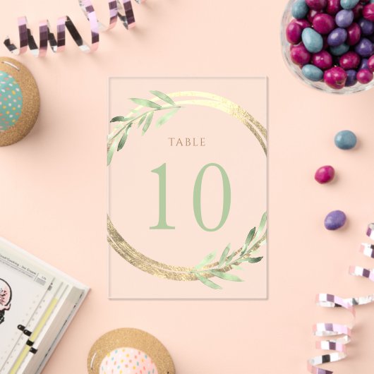 faux folie en groen Tabel Nummer 10 Acryl Uitnodigingen (Insitu (Viering))
