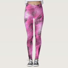 Faux Folie glanzend look zilver & roze luipaard pr Leggings