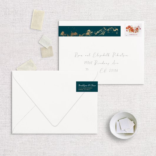 Faux Folie Gold Abstracte bergen op Donkergroen Adreslabel Wikkel