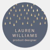 Faux Folie Gold Rain Drops Elegant Monogram Ronde Sticker (Voorkant)