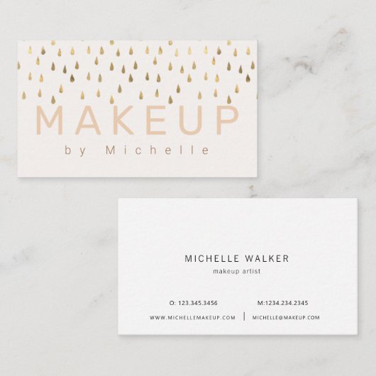 Faux Folie Gold Rain Drops Make-up Artiest Visitekaartje (Voorkant / Achterkant)