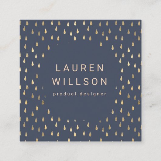 Faux Folie Gold Rain Drops Trendy Vierkante Visitekaartje (Voorkant)