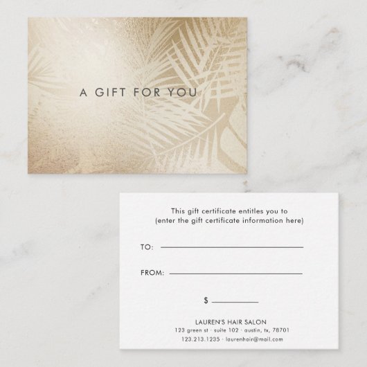 Faux folie Gold Tropical Cadeaubon Visitekaartje (Voorkant / Achterkant)