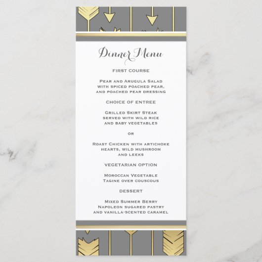 Faux Folie Golden Arrows Grijs Slim Dinner Menu (Voorkant)