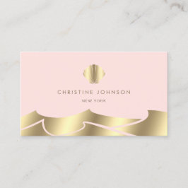 faux folie golven gouden zeeschelp op roze visitekaartje