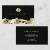 faux folie golven gouden zeeschelp op zwart visitekaartje (Voorkant / Achterkant)