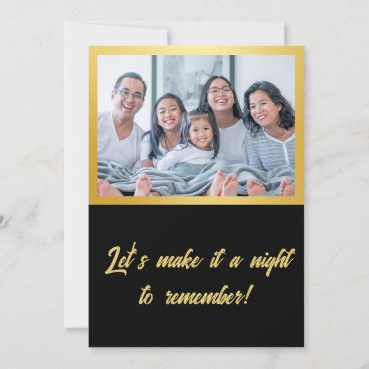 Faux Folie Goud Zwart Foto Oudejaarsfeest Kaart (Achterkant)