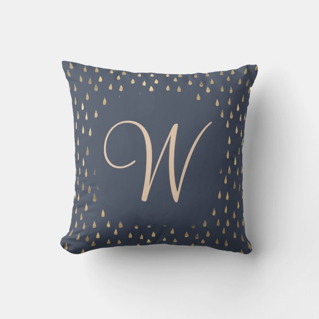 Faux folie gouden regendruppels trendy monogram kussen (Voorkant)