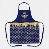 Faux folie Honing Druppelt Queen Bee Op Blauw Schort (Voorkant)