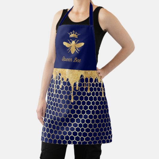 Faux folie Honing Druppelt Queen Bee Op Blauw Schort (Insitu)