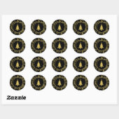 Faux Folie Kerstboom Ronde Sticker - Gouden Zwart (Vel)