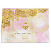 faux folie koningin bijen op roze waterverf groot cadeauzakje (Voorkant)