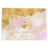 faux folie koningin bijen op roze waterverf groot cadeauzakje (Achterkant)