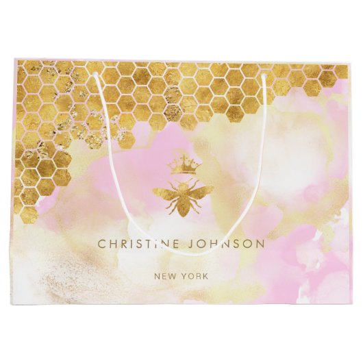 faux folie koningin bijen op roze waterverf groot cadeauzakje (Achterkant)